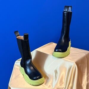 Stylish Black and Green Heeled Boots
